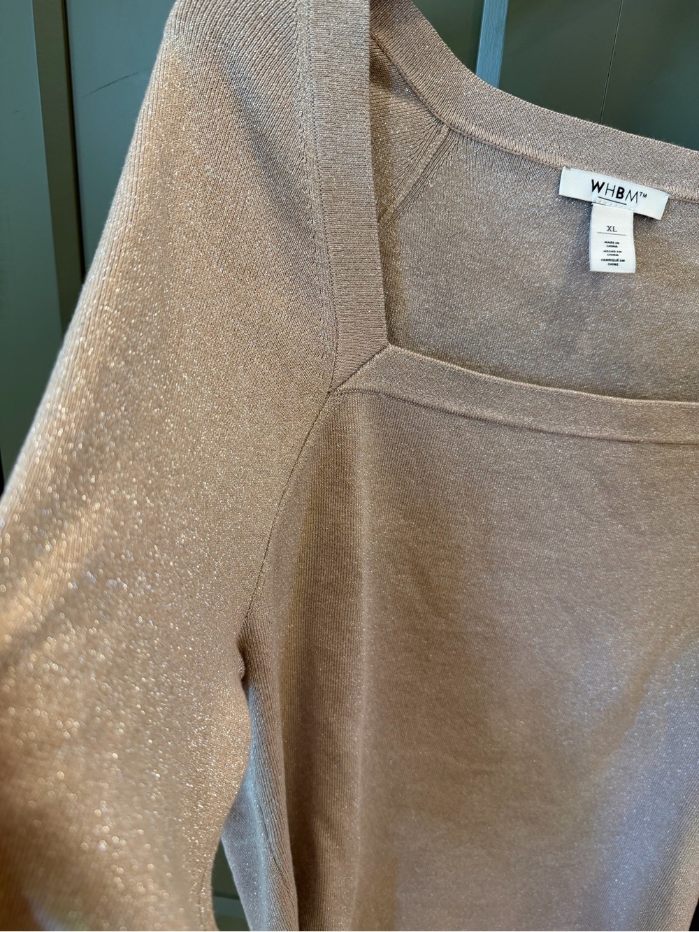 White House Black Market Women's Square Neck Cream Good Shimmer Sweater - Picture 5 of 8